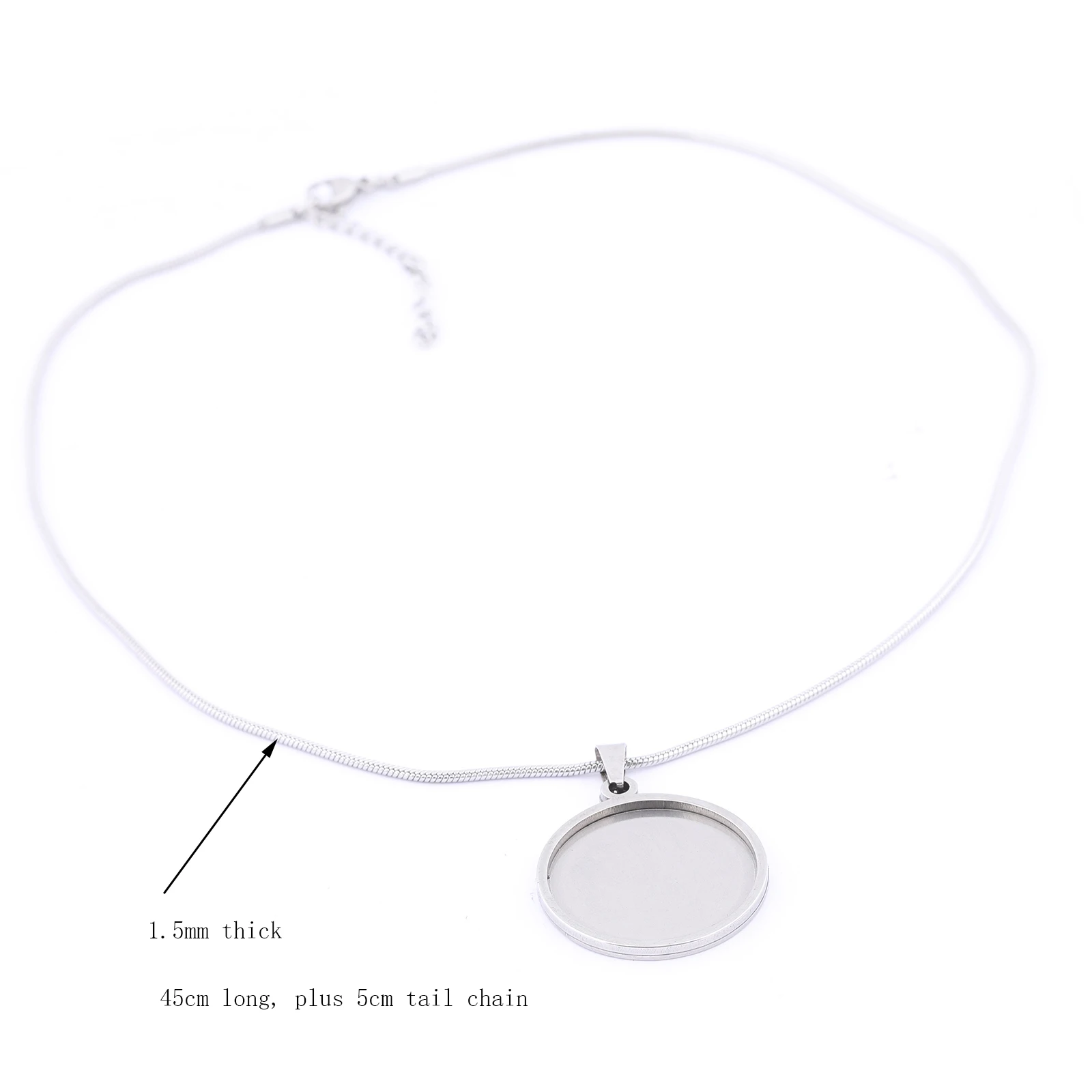2pcs 45cm Long Chain Necklace Bezel Blanks Stainless Steel Gold Plated 20mm 25mm Cabochon Pendant Base Setting Trays Diy