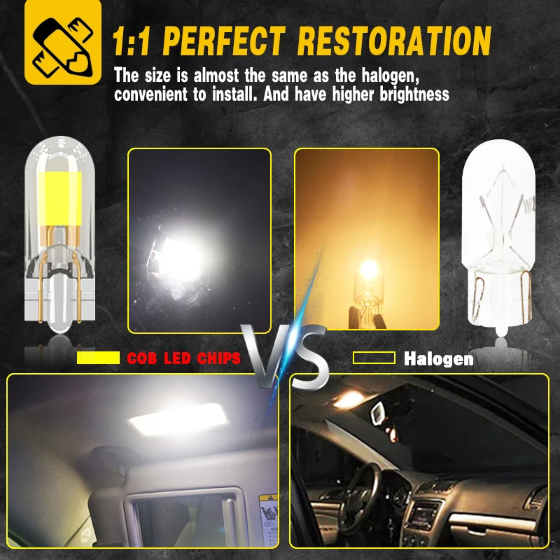 2Pcs Newest T10 LED BULB W5W Sapphire COB Drive-Free led wedge bulb Dome Reading Lamp Bulb Super Bright 12V Car Bulb 6000K