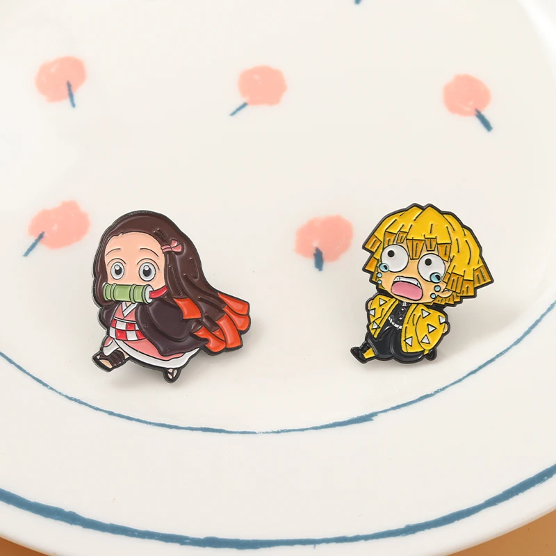 Demon Slayer Chibi Enamel Pin Custom Brooch Tanjirou Nezuko Zenitsu Inosuke Giyuu Lapel Badge Cartoon Jewelry Gift for Fans