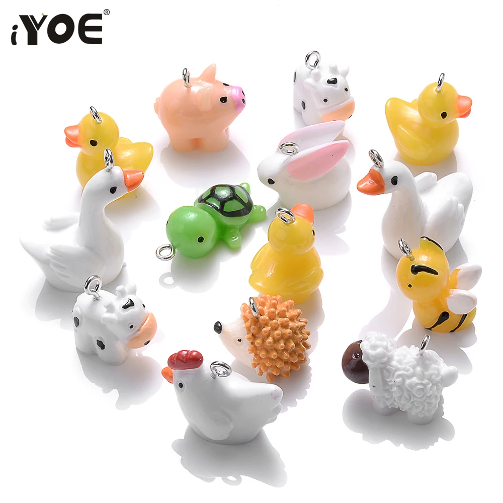iYOE 10pcs Mix Animal Resin Charms Beads Chicken Turtle Pig Hedgehog Charms For Making Jewelry Supplies DIY Craft Necklace