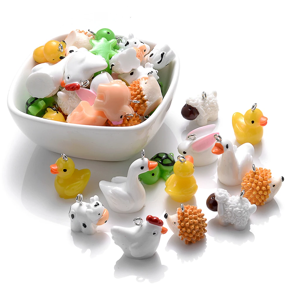 iYOE 10pcs Mix Animal Resin Charms Beads Chicken Turtle Pig Hedgehog Charms For Making Jewelry Supplies DIY Craft Necklace