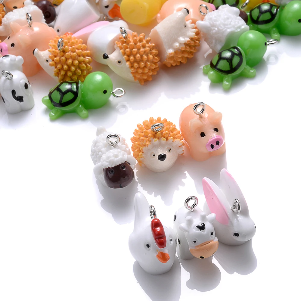 iYOE 10pcs Mix Animal Resin Charms Beads Chicken Turtle Pig Hedgehog Charms For Making Jewelry Supplies DIY Craft Necklace