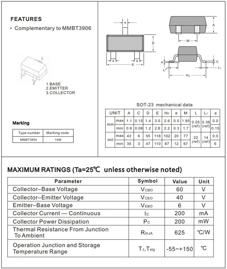 100PCS 2N3904 2N3906 TO-92 MMBT3904 1AM MMBT3906 2A SOT-23 NPN PNP 40V 200ma MMBT3904LT1G Bipolar Transistors BJT SMD/DIP