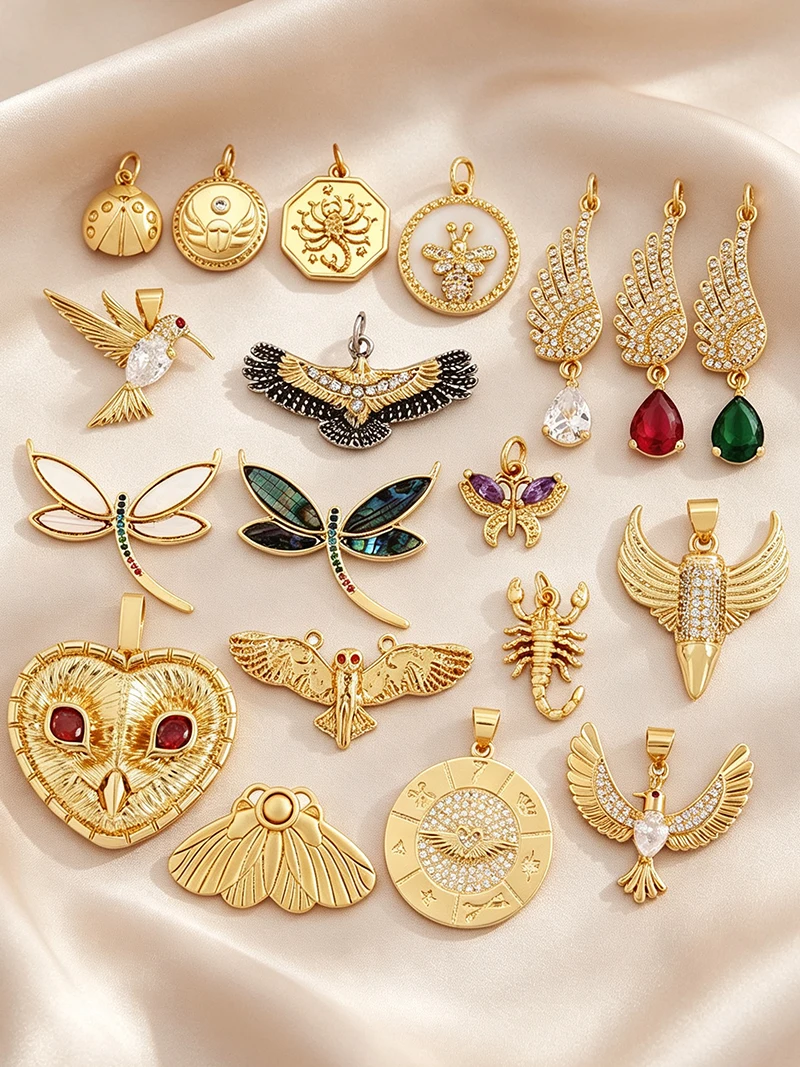 Trendy Butterfly Dragonfly Bird Scorpion Animal Charm Pendant,Cute 18K Gold Necklace Bracelet for Handmade Jewelry Supplies M77