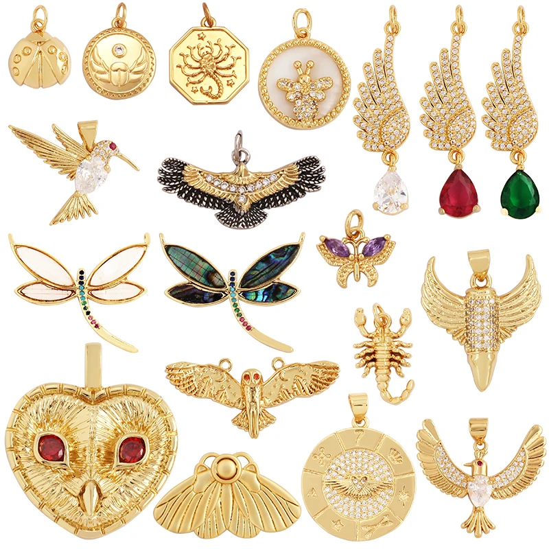Trendy Butterfly Dragonfly Bird Scorpion Animal Charm Pendant,Cute 18K Gold Necklace Bracelet for Handmade Jewelry Supplies M77