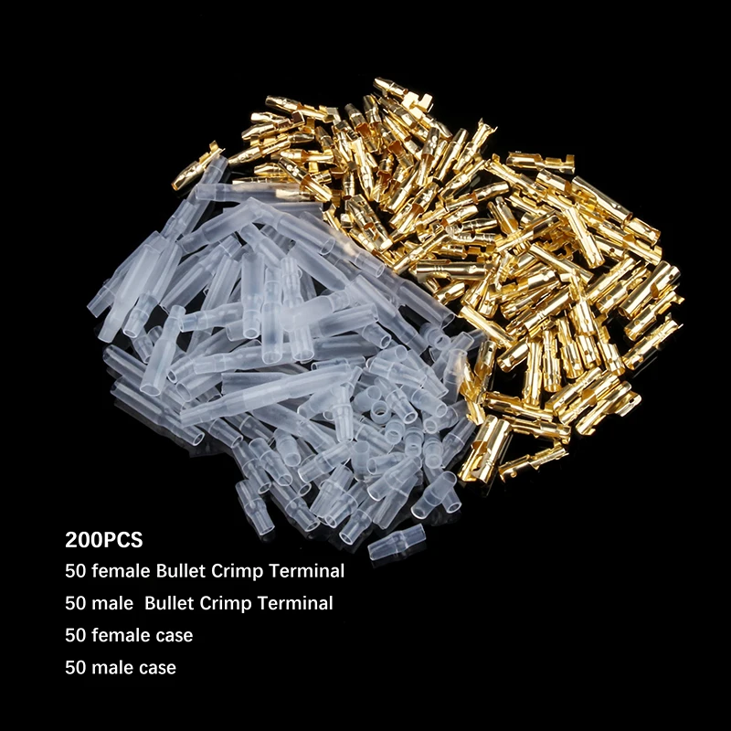 200PCS 50 Set 3.9mm Male Female Motorcycle Bullet Connector Socket Classic TerminalS For Cable Wire of 1.0 mm to 2.5 mm
