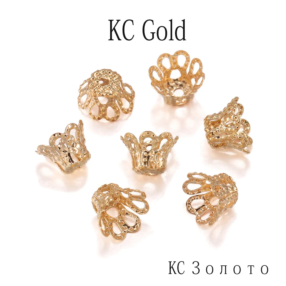 100pcs/lot Silve Gold Antique Bronze Metal Wine Cup Hollow Flower Trumpet Bead End Caps For DIY Jewelry Making Finding Supplies