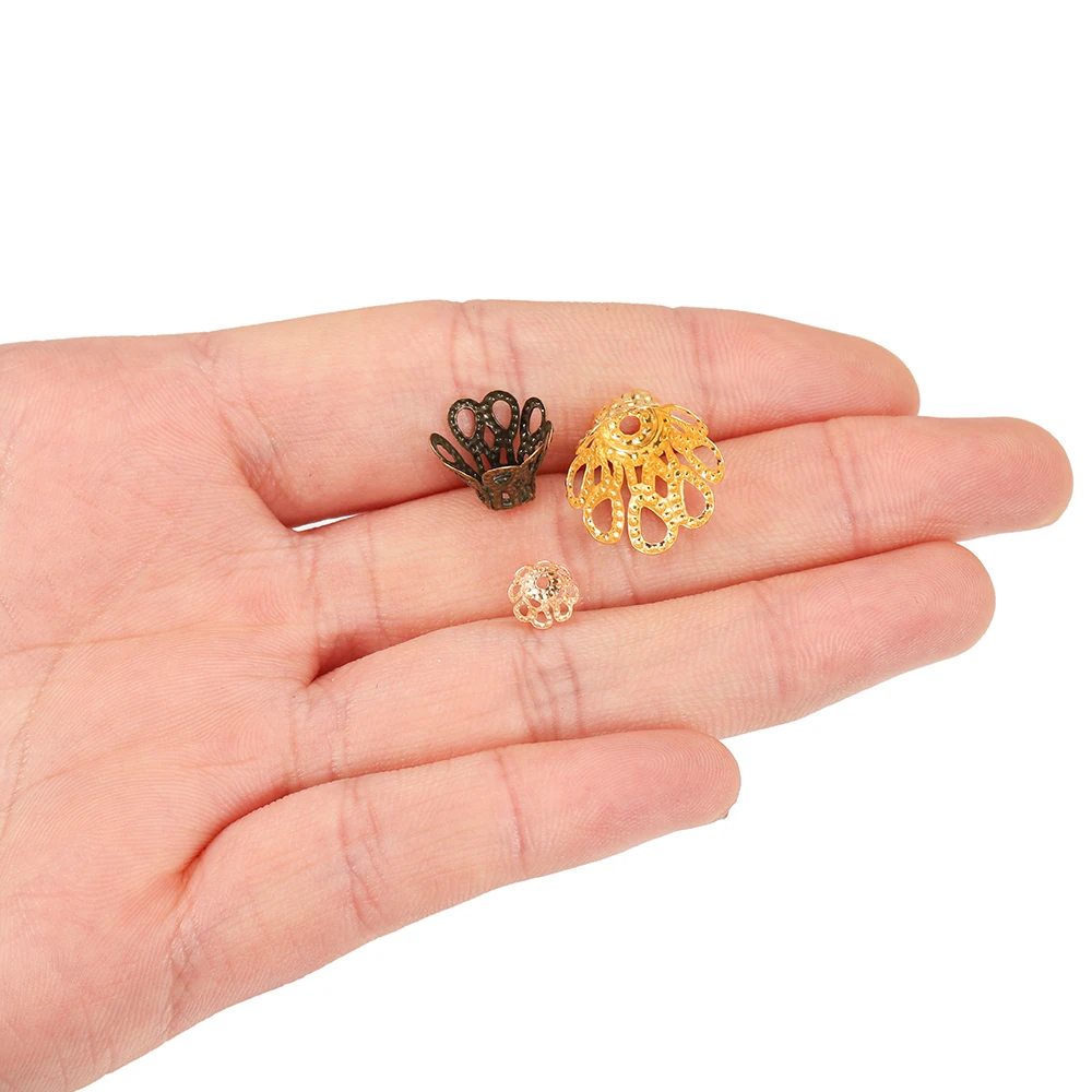 100pcs/lot Silve Gold Antique Bronze Metal Wine Cup Hollow Flower Trumpet Bead End Caps For DIY Jewelry Making Finding Supplies