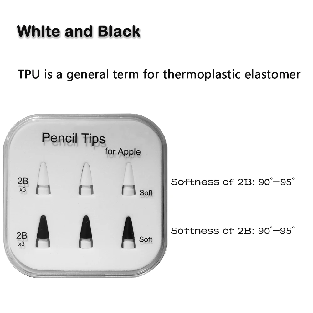 Peilinc Pencil Tips for Apple Pencil 1st / 2nd Generation, 2B Soft Double-Layered iPad Pencil Tip, White & Black Stylus Nib