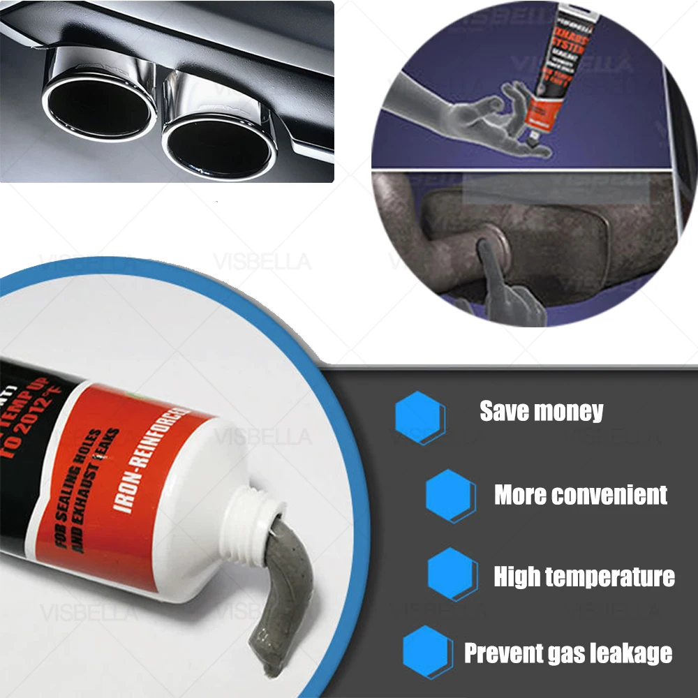 Muffler Cement Car Exhaust Sealant Pipe Filler Silicone Repair Paste for Motorcycle Leaks Plugging High Temperature Repair Glue