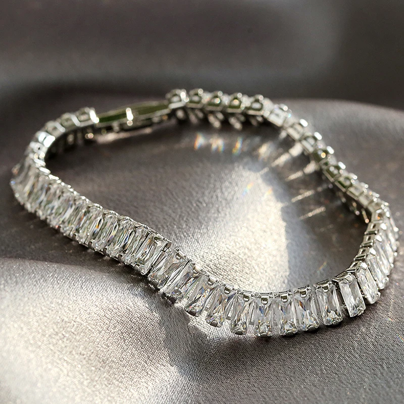 Fashion Korean Style Rectangle Zirconia Tennis Bracelets for Women Luxury Gold Color Crystal Party Jewelry