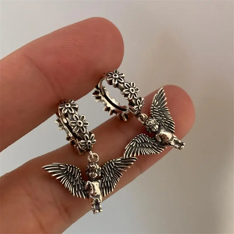 XIYANIKE Ancient Silver Color Little Angel Flower Earrings For Women Girl Luxury Fashion New Jewelry Gift Party серьги ж