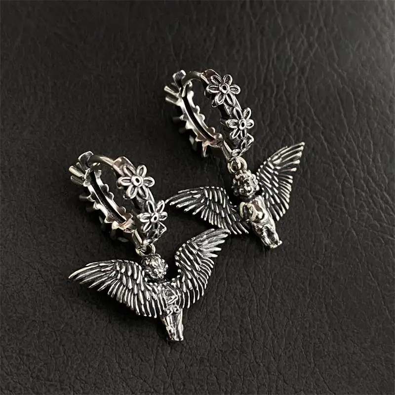 XIYANIKE Ancient Silver Color Little Angel Flower Earrings For Women Girl Luxury Fashion New Jewelry Gift Party серьги ж