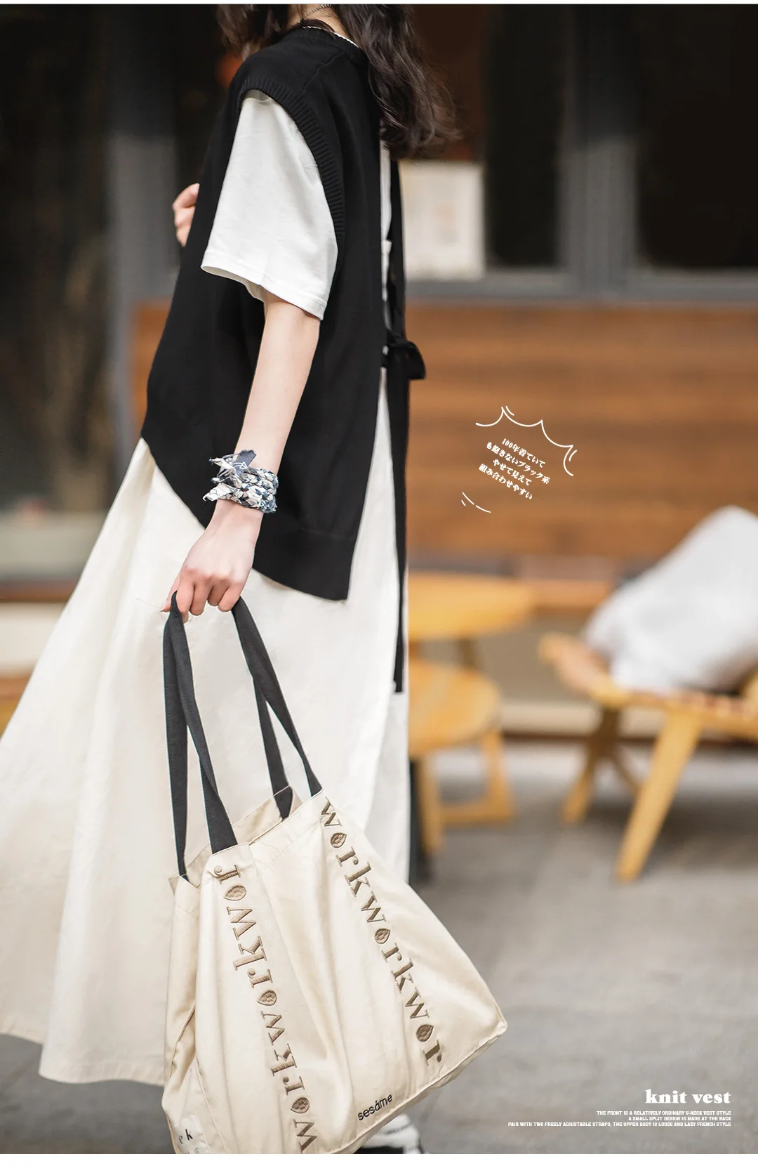 Maden Women's Casual V-neck Knitted Vest Vintage Black Sleeveless Lace-up Sweater Vests Female Knitwear Tops Oversize Outwear