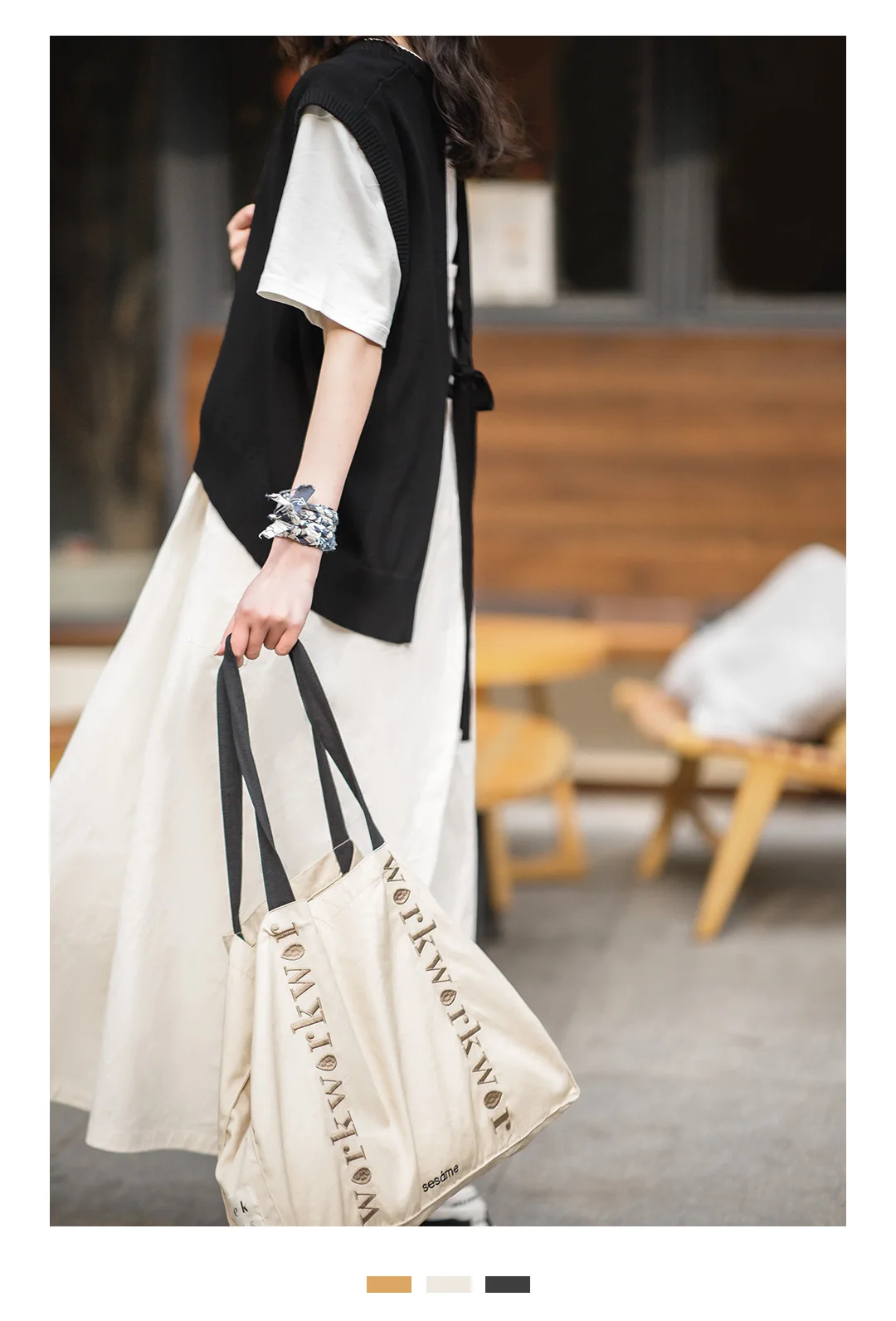 Maden Women's Casual V-neck Knitted Vest Vintage Black Sleeveless Lace-up Sweater Vests Female Knitwear Tops Oversize Outwear