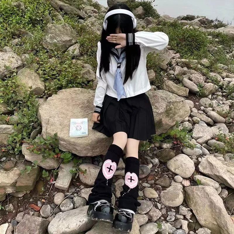 1 Pair Women Two Side Cross Leg Warmers Pink Heart Plush Japanese Harajuku Style Girl Sweet Ruffles Leg Socks Velvet Foot Warmer