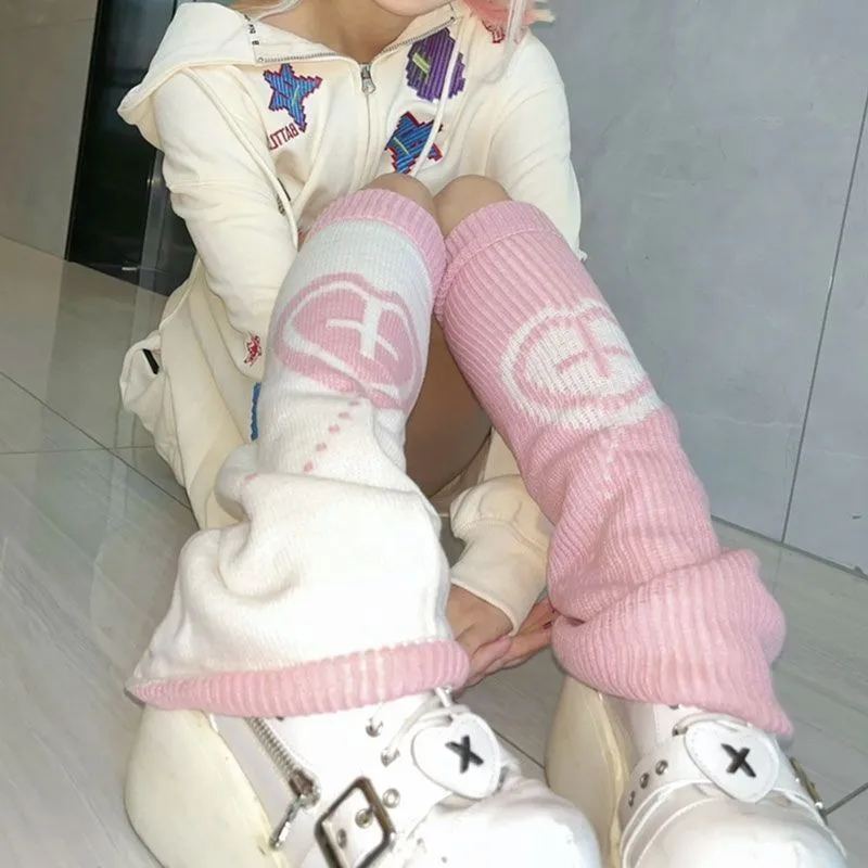 1 Pair Women Two Side Cross Leg Warmers Pink Heart Plush Japanese Harajuku Style Girl Sweet Ruffles Leg Socks Velvet Foot Warmer