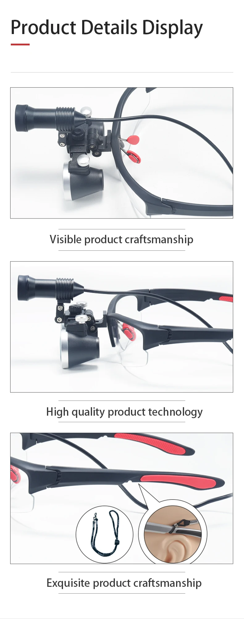 Dental Loupes 2.5/3.5x Black Magnifier Lab Medical Magnification Binocular Magnifier Headlight Headlamp 5W Seperately