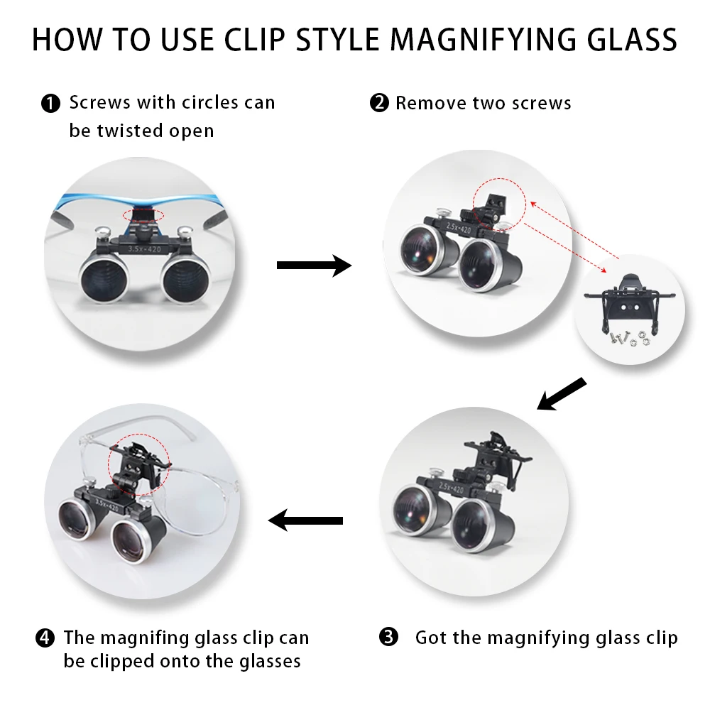 Dental Loupes 2.5/3.5x Black Magnifier Lab Medical Magnification Binocular Magnifier Headlight Headlamp 5W Seperately