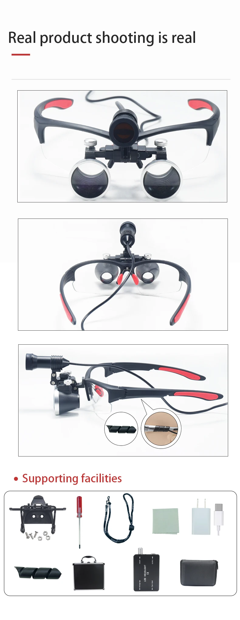 Dental Loupes 2.5/3.5x Black Magnifier Lab Medical Magnification Binocular Magnifier Headlight Headlamp 5W Seperately
