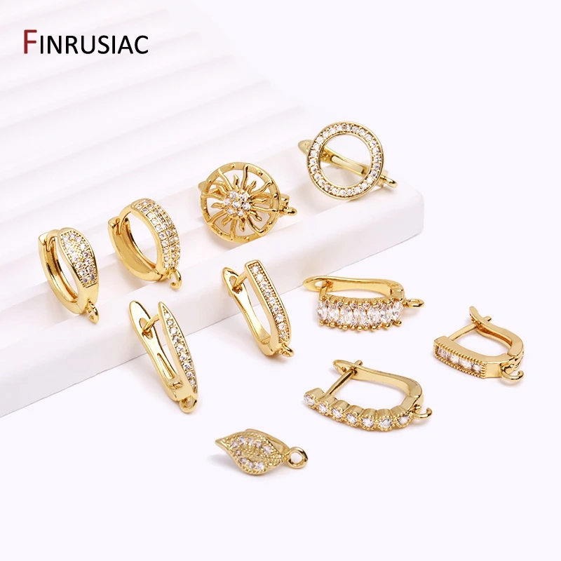 Earring Making Supplies Gold Plated Zircon Earwire Earring Hooks DIY Women Earring Jewelry Making Accessories Wholesale