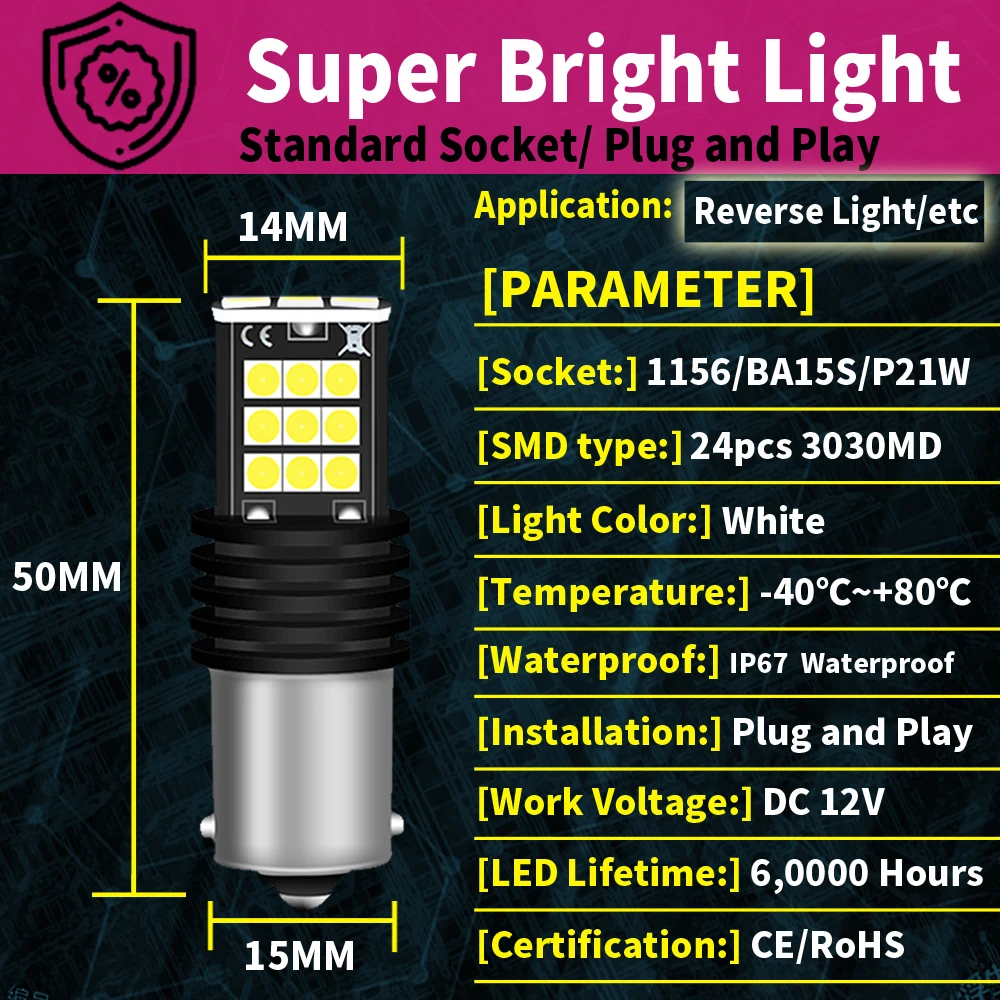 2pcs LED Backup Light Blub Reverse Lamp P21W 7506 BA15S Canbus For Volvo C30 C70 S40 S60 S70 S80 V40 V50 V60 V70 XC60 XC70 XC90
