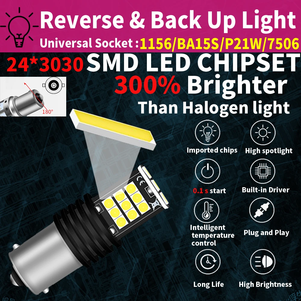 2pcs LED Backup Light Blub Reverse Lamp P21W 7506 BA15S Canbus For Volvo C30 C70 S40 S60 S70 S80 V40 V50 V60 V70 XC60 XC70 XC90