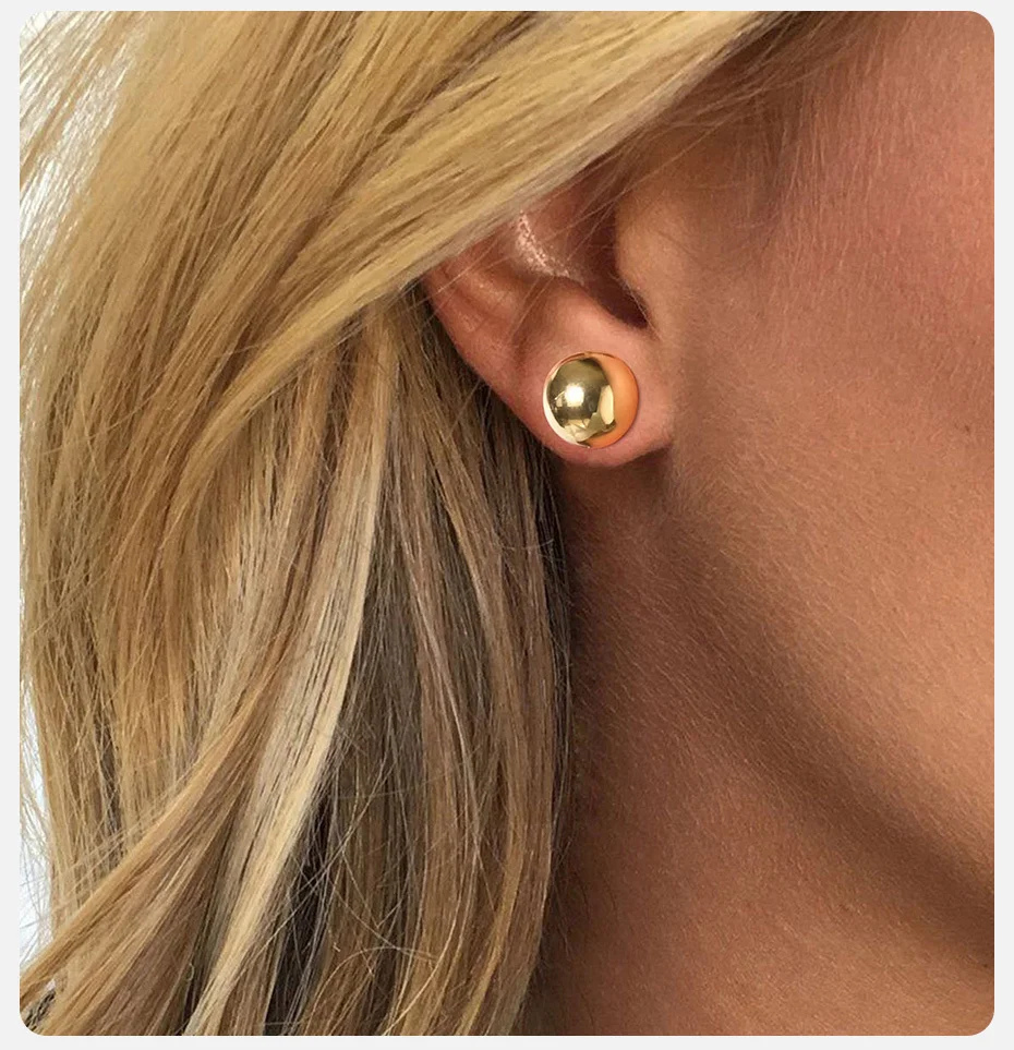 Vnox Gold Color Stainless Steel 12MM Ball Stud Earrings for Women Jewelry, Anti Allergy Metal Beads Ear Gift Accessories