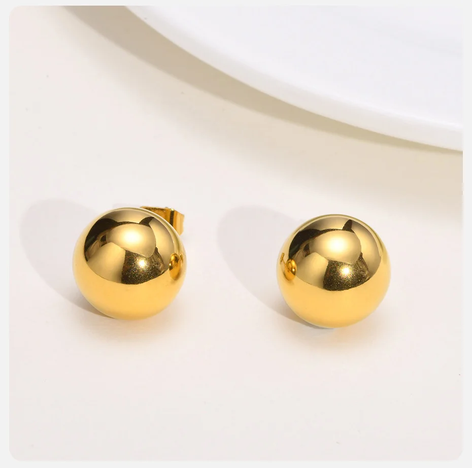 Vnox Gold Color Stainless Steel 12MM Ball Stud Earrings for Women Jewelry, Anti Allergy Metal Beads Ear Gift Accessories