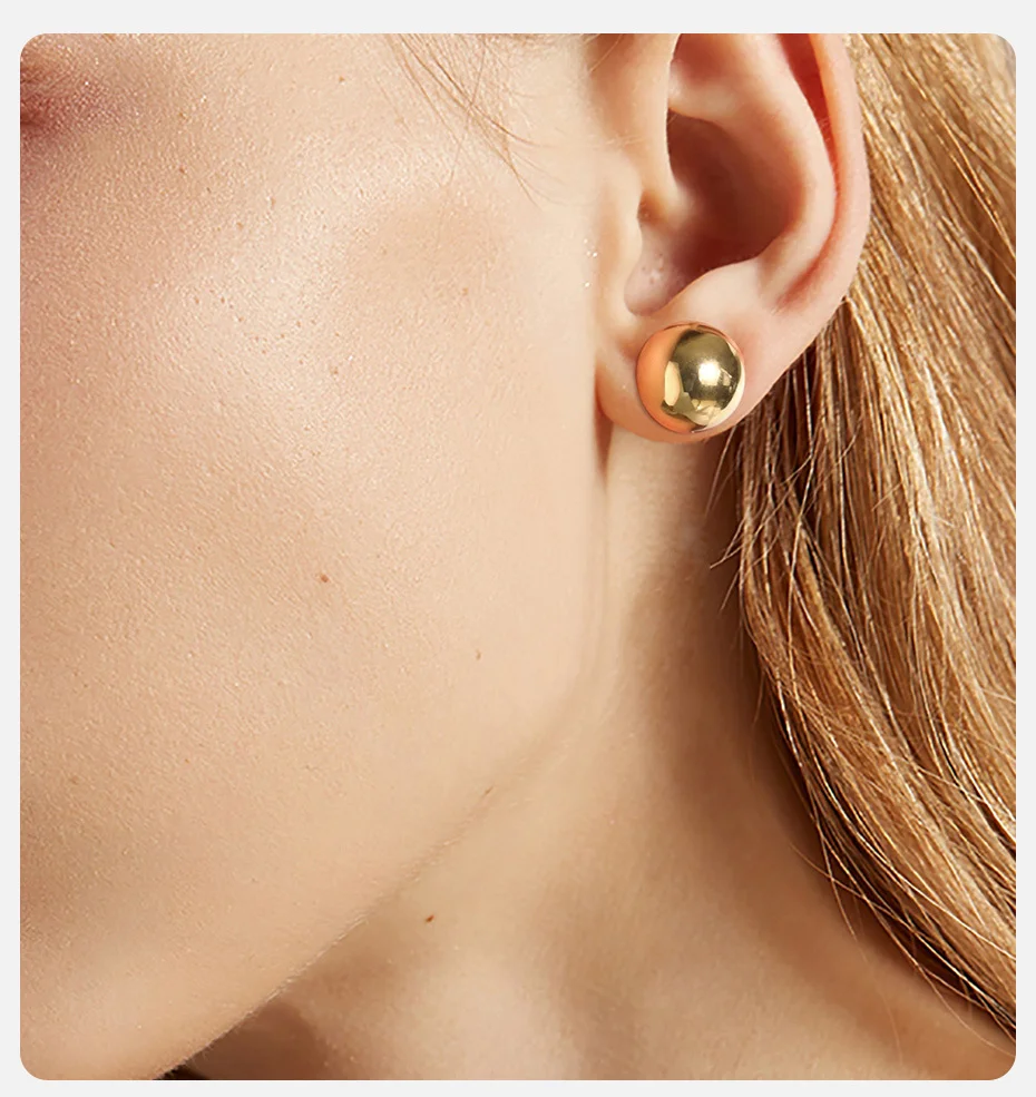 Vnox Gold Color Stainless Steel 12MM Ball Stud Earrings for Women Jewelry, Anti Allergy Metal Beads Ear Gift Accessories