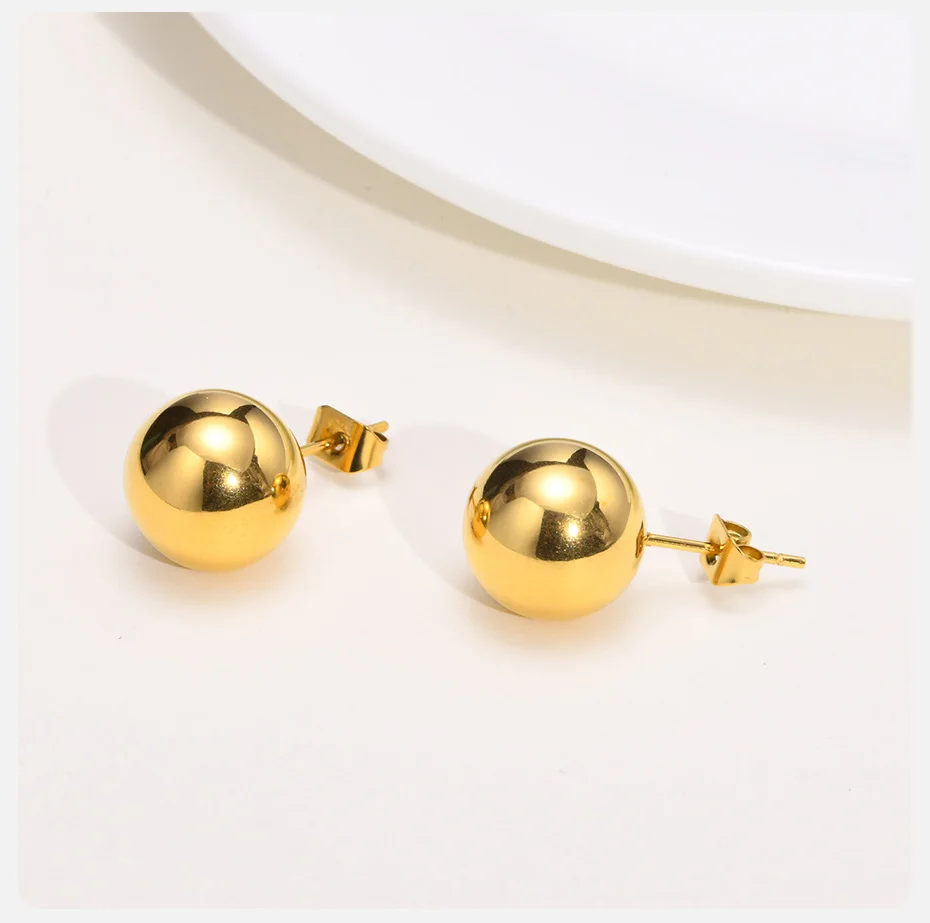Vnox Gold Color Stainless Steel 12MM Ball Stud Earrings for Women Jewelry, Anti Allergy Metal Beads Ear Gift Accessories
