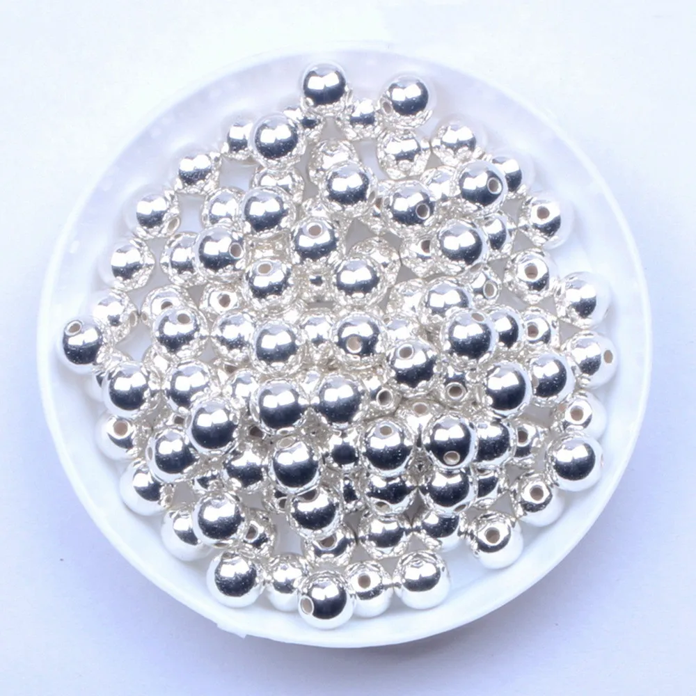 3mm-12mm Gold Plated/Silver Plated Imitation Pearl Acrylic Beads Round Pearl Spaced Scattered Beads For Jewelry Making DIY
