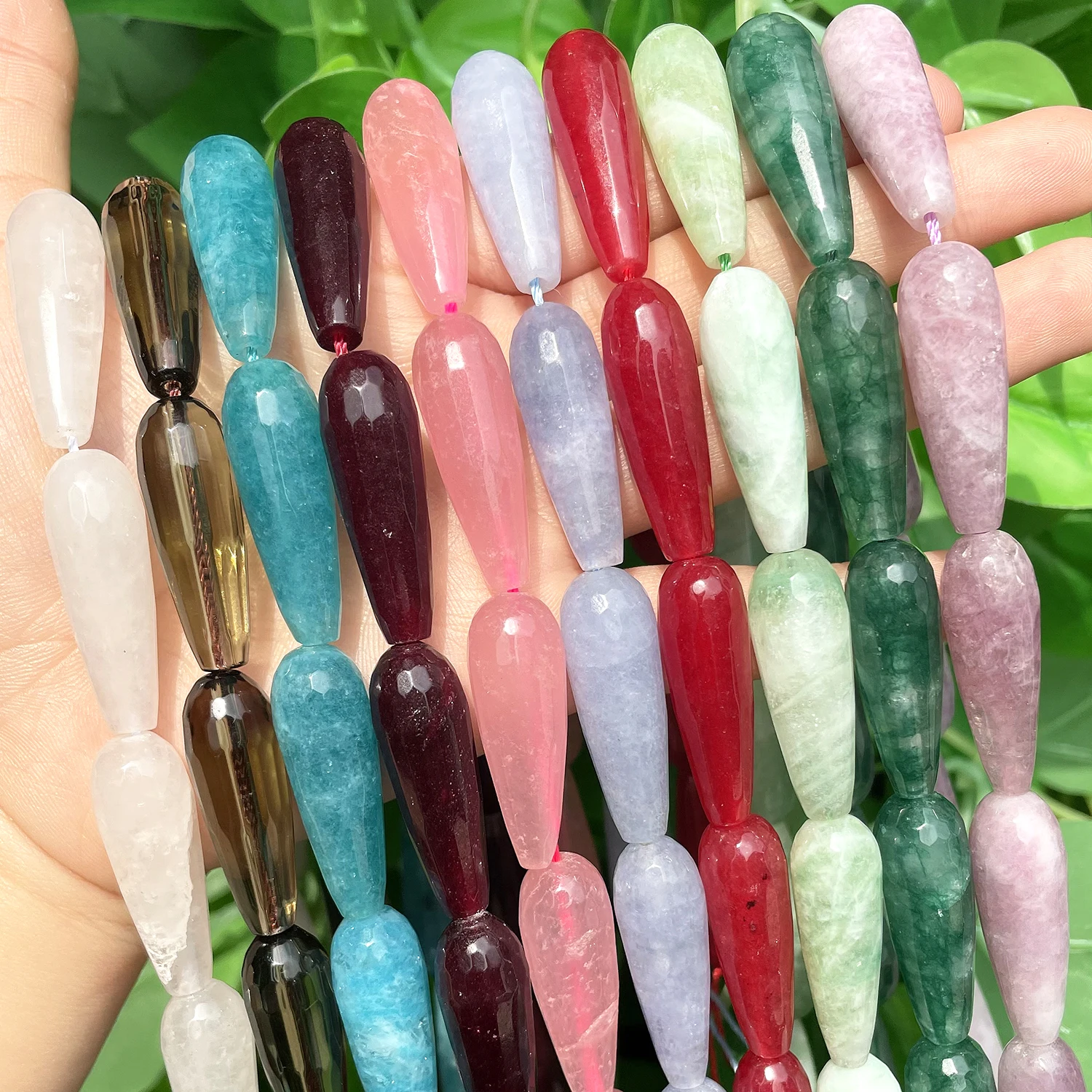 10x30mm Faceted Water Drop Shape Stone Natural Smoky Quartz Angelite Garnet Agates Loose Beads for Jewelry Making DIY Bracelet