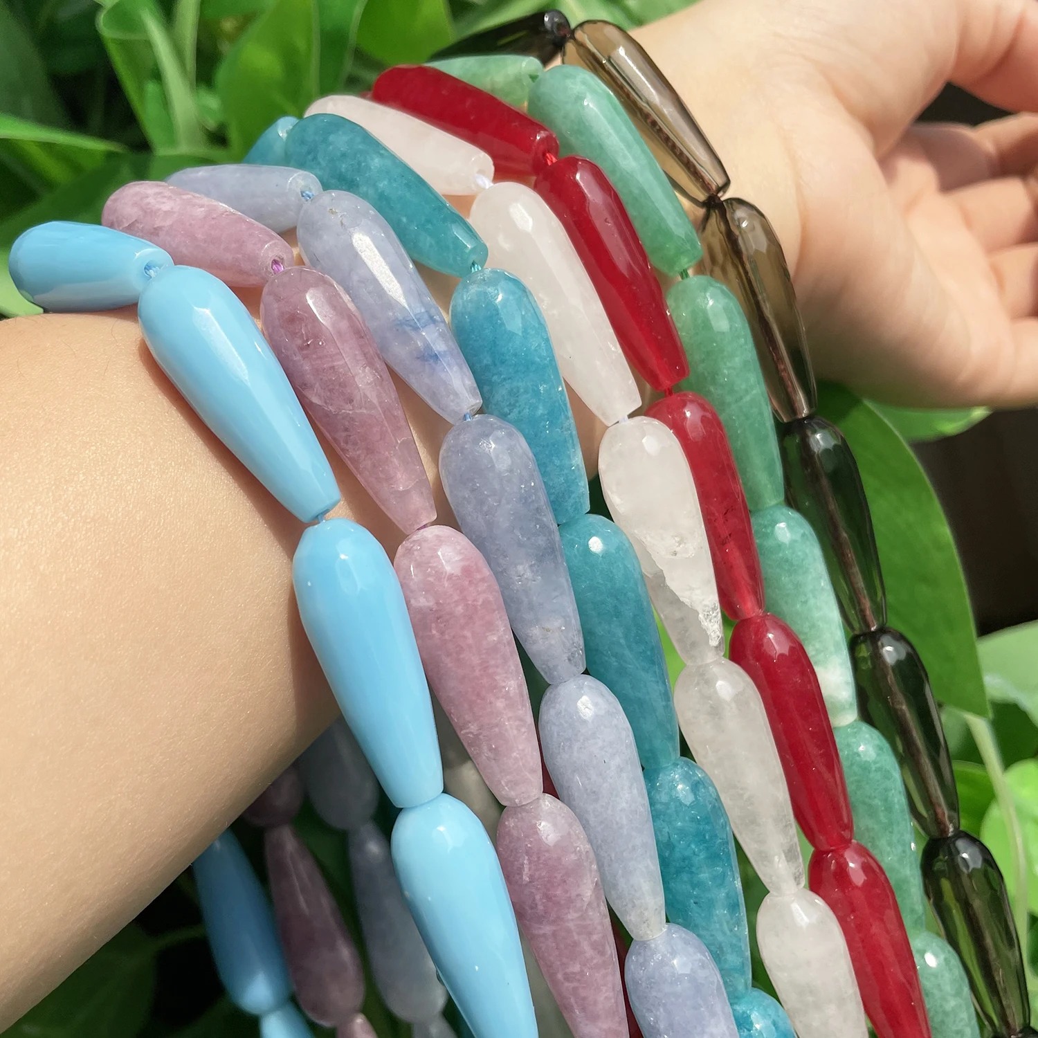 10x30mm Faceted Water Drop Shape Stone Natural Smoky Quartz Angelite Garnet Agates Loose Beads for Jewelry Making DIY Bracelet