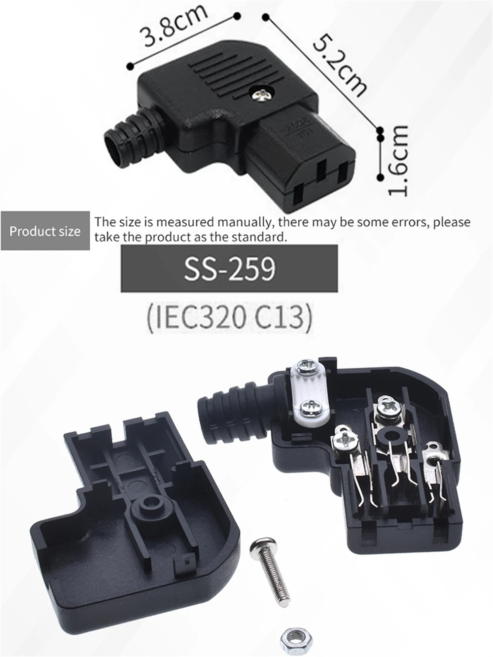 Black Elbow IEC320 C13 C14 Power Cord Wiring Power Plug Assemble IEC Connector Outlet PDU UPS Electrical AC Socket Plug 10A 250V