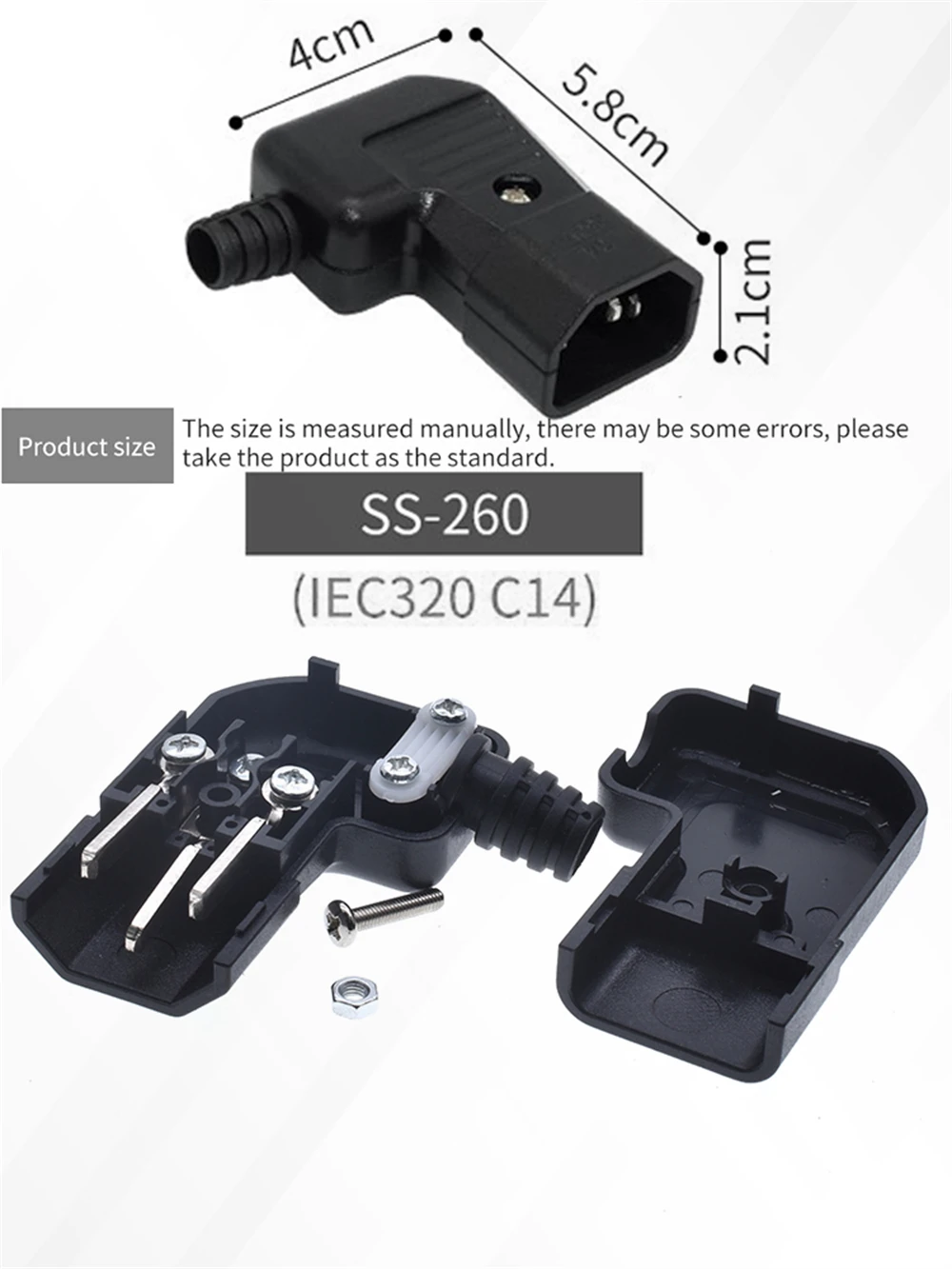 Black Elbow IEC320 C13 C14 Power Cord Wiring Power Plug Assemble IEC Connector Outlet PDU UPS Electrical AC Socket Plug 10A 250V