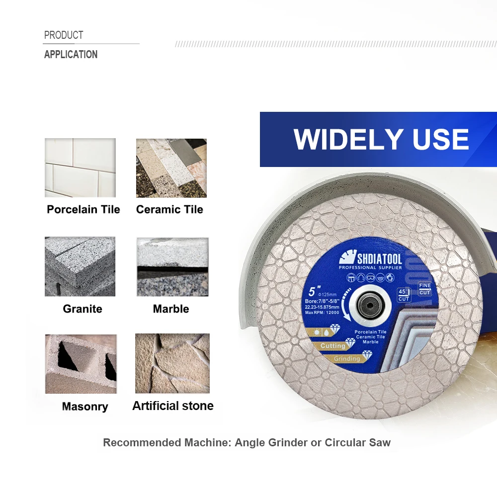 SHDIATOOL Diamond Cutting Disc 105/115/125mm Triangle Double Sided Grinding Wheel Saw Blade Ceramic Tile Porcelain Marble