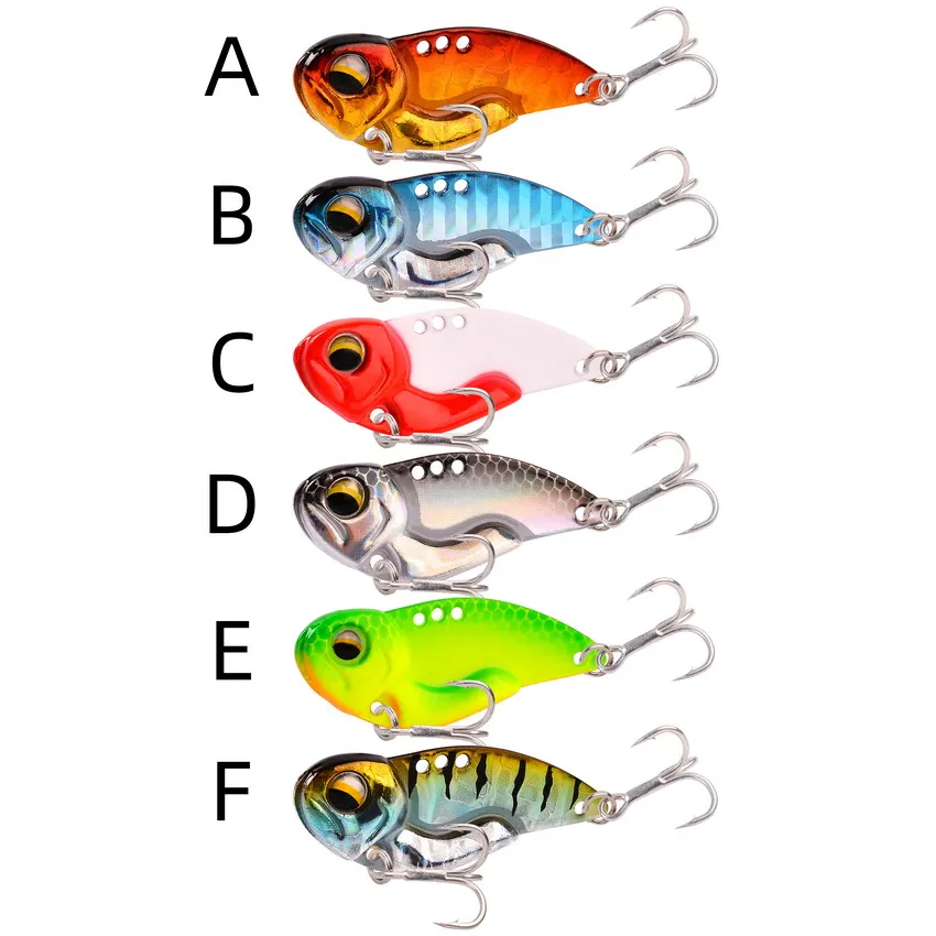 6pcs Metal VIB Fishing Lures 7.3g 10g 14g 20g Vivid Vibrations Spoon Lure Bass Artificial Hard Bait Cicada Lure VIB Bait 3D Eyes