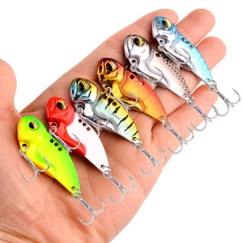6pcs Metal VIB Fishing Lures 7.3g 10g 14g 20g Vivid Vibrations Spoon Lure Bass Artificial Hard Bait Cicada Lure VIB Bait 3D Eyes