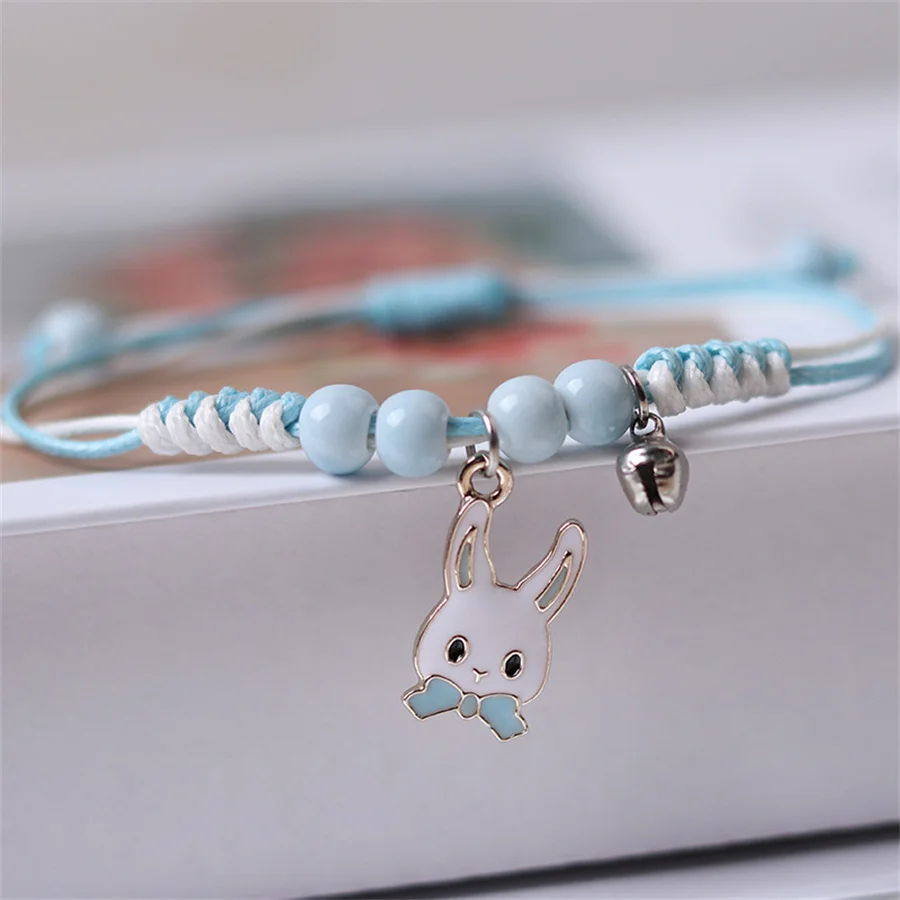 Korean Cute Cartoon Rabbit Flower Pendant Bracelets For Women Fashion Charm Bell Butterfly Cat Bracelet Friendship Jewelry