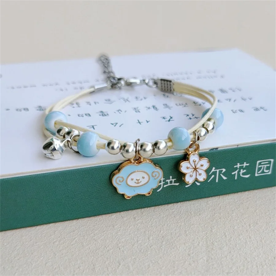 Korean Cute Cartoon Rabbit Flower Pendant Bracelets For Women Fashion Charm Bell Butterfly Cat Bracelet Friendship Jewelry
