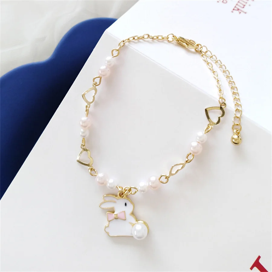 Korean Cute Cartoon Rabbit Flower Pendant Bracelets For Women Fashion Charm Bell Butterfly Cat Bracelet Friendship Jewelry
