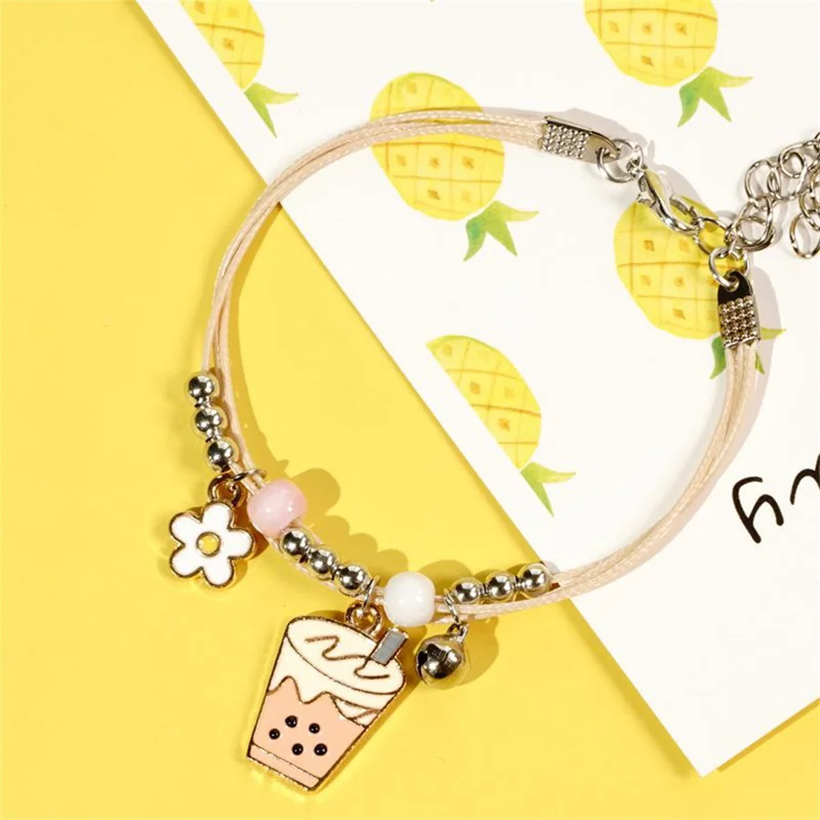 Korean Cute Cartoon Rabbit Flower Pendant Bracelets For Women Fashion Charm Bell Butterfly Cat Bracelet Friendship Jewelry