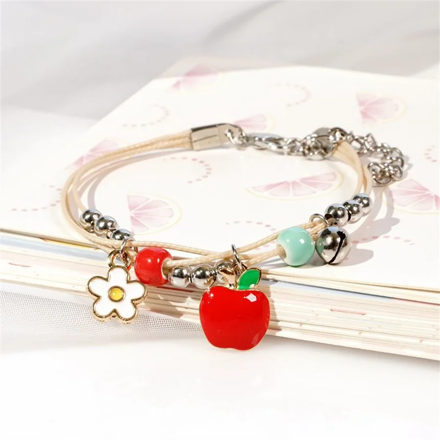 Korean Cute Cartoon Rabbit Flower Pendant Bracelets For Women Fashion Charm Bell Butterfly Cat Bracelet Friendship Jewelry