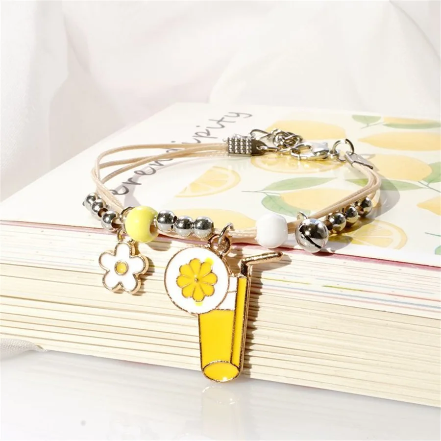 Korean Cute Cartoon Rabbit Flower Pendant Bracelets For Women Fashion Charm Bell Butterfly Cat Bracelet Friendship Jewelry