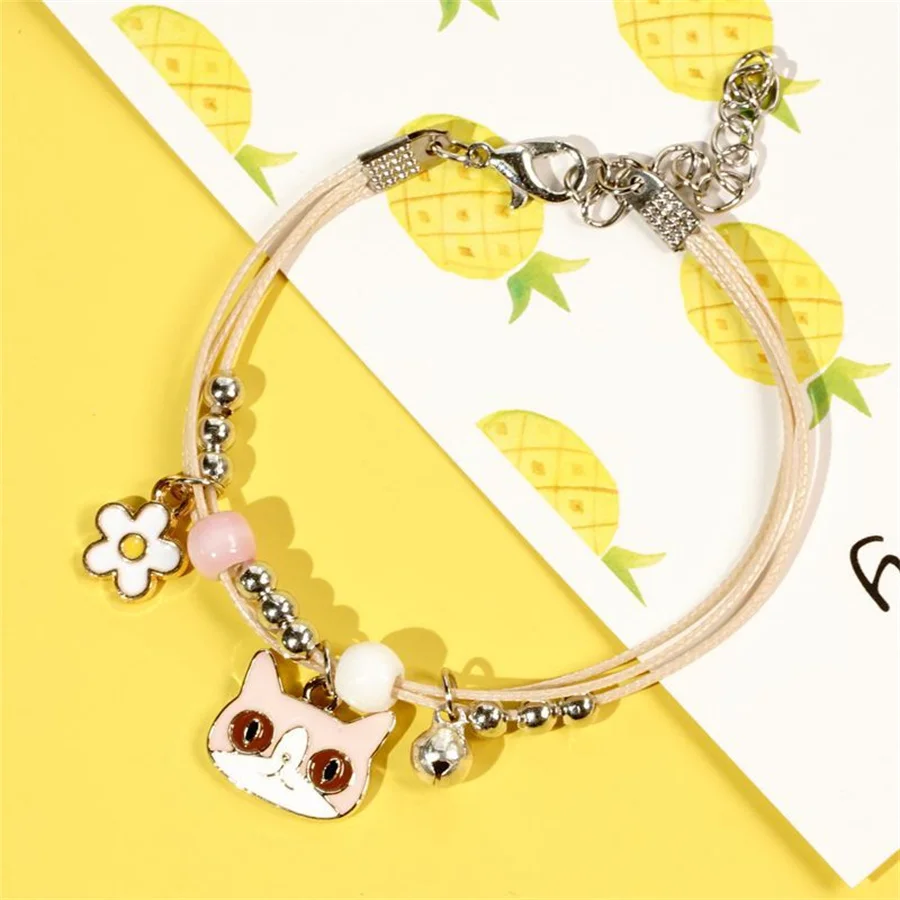 Korean Cute Cartoon Rabbit Flower Pendant Bracelets For Women Fashion Charm Bell Butterfly Cat Bracelet Friendship Jewelry