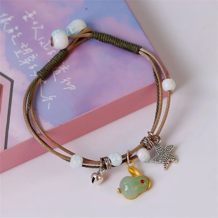 Korean Cute Cartoon Rabbit Flower Pendant Bracelets For Women Fashion Charm Bell Butterfly Cat Bracelet Friendship Jewelry