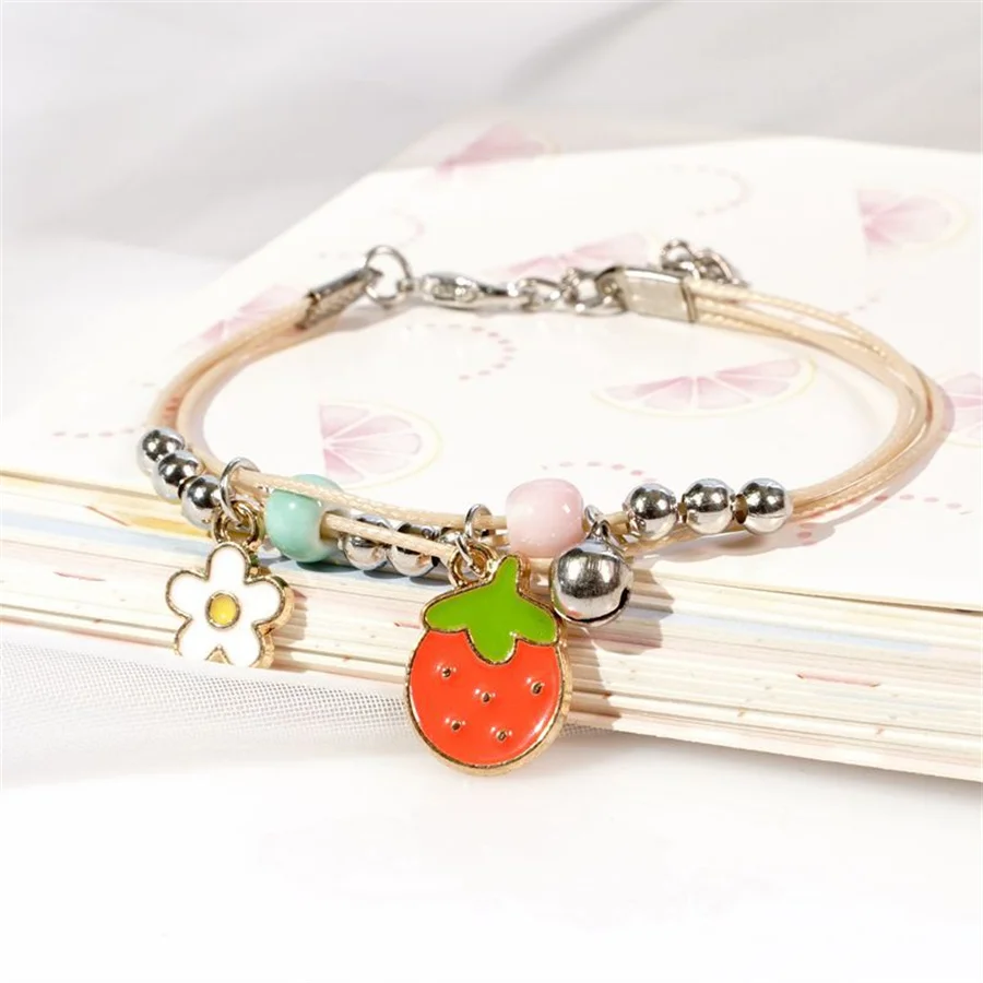 Korean Cute Cartoon Rabbit Flower Pendant Bracelets For Women Fashion Charm Bell Butterfly Cat Bracelet Friendship Jewelry