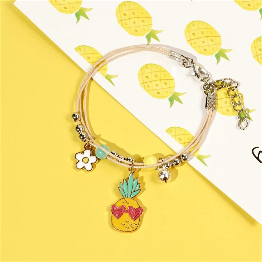Korean Cute Cartoon Rabbit Flower Pendant Bracelets For Women Fashion Charm Bell Butterfly Cat Bracelet Friendship Jewelry