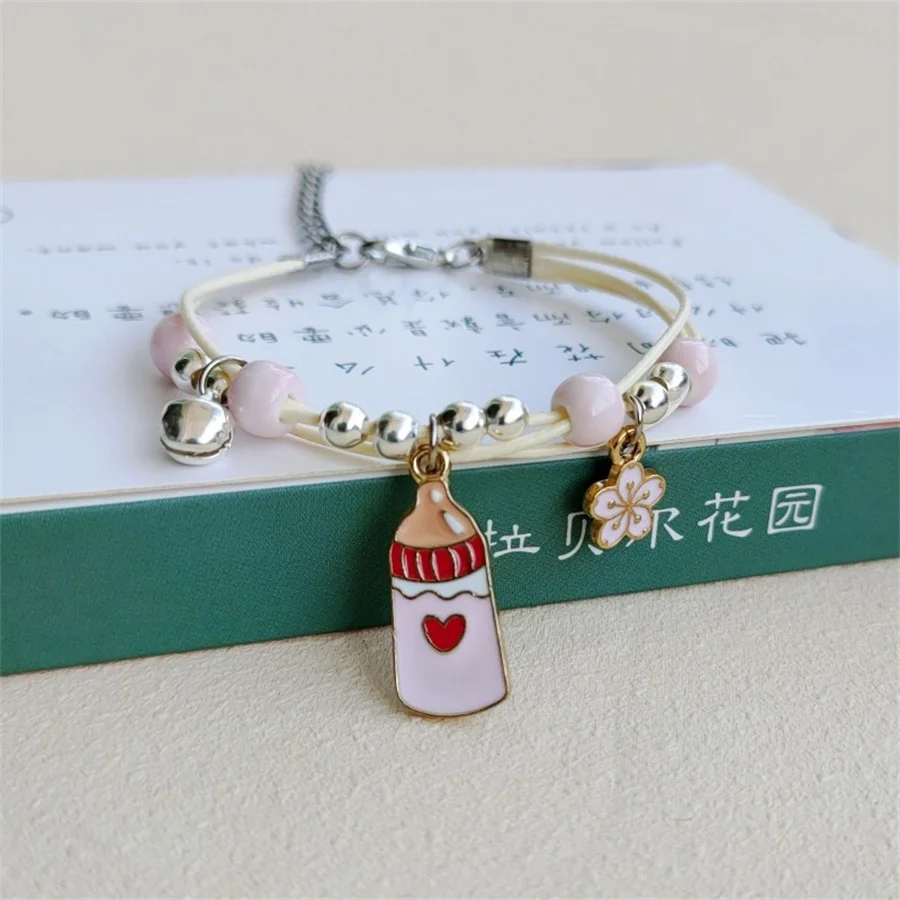 Korean Cute Cartoon Rabbit Flower Pendant Bracelets For Women Fashion Charm Bell Butterfly Cat Bracelet Friendship Jewelry